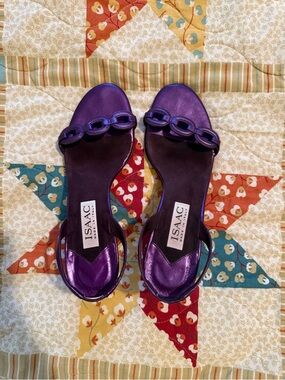 Isaac Mizrahi Purple Metallic Chain-Accent Slingback Sandals